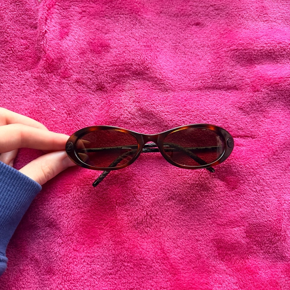 CHANEL Brown Oval Sunglasses